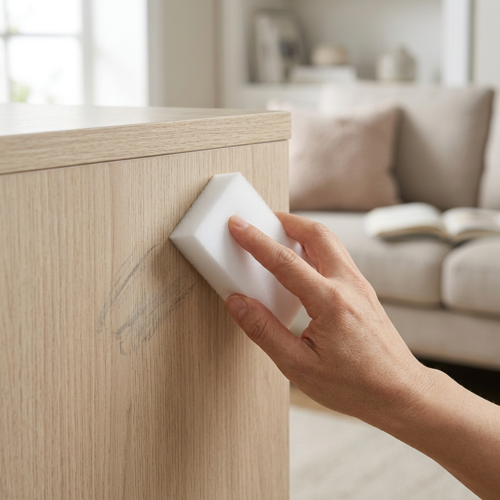 Furniture Scratch Eraser Sponge | Magic Sponge for Scuffs, Marks & Scratches on Wood, Laminate & Vinyl | Lightweight Cleanup Tool