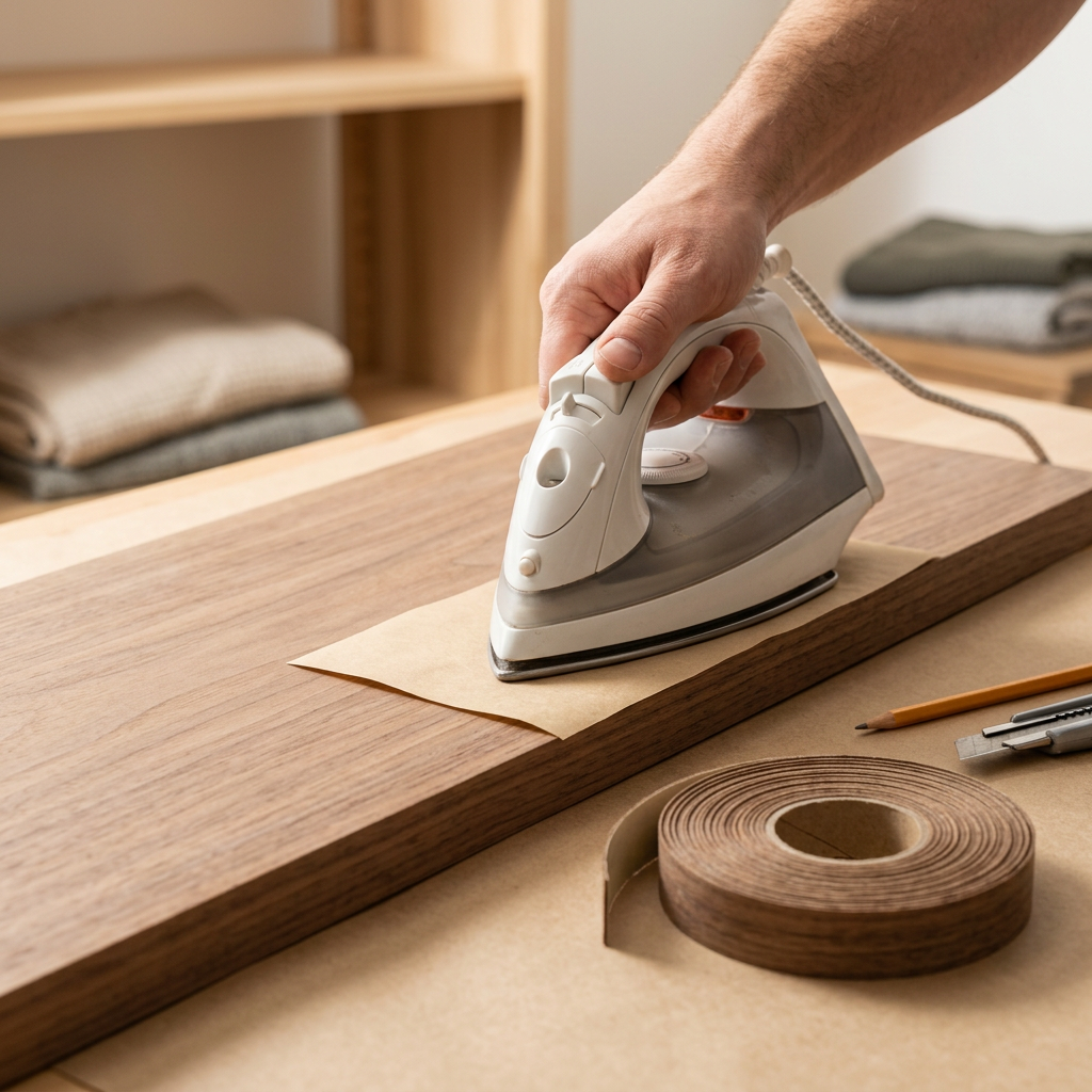 Edge Banding Repair Roll | Heat-Activated Wood Veneer Tape for Chipped & Worn Furniture Edges | Quick Peel-and-Stick Refinish