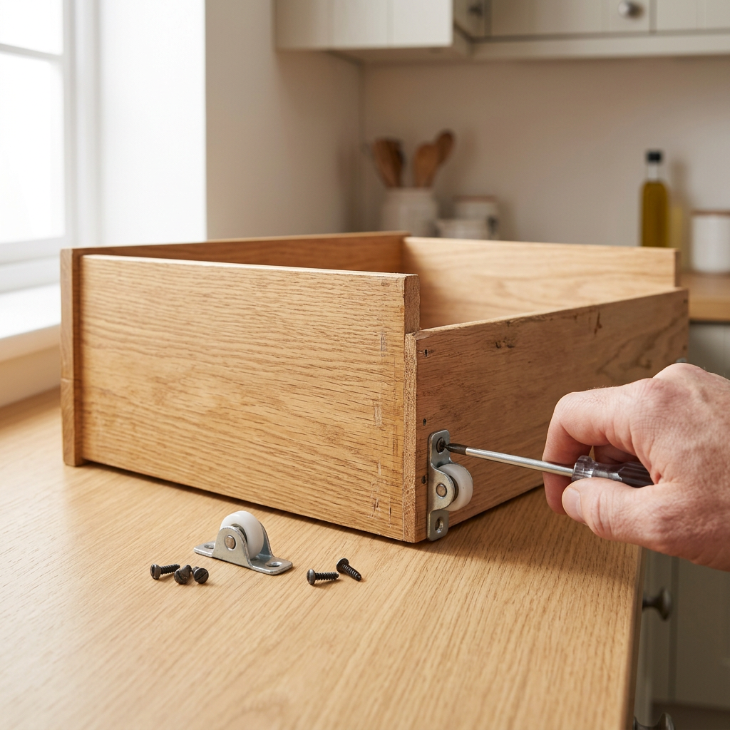 Drawer Slide Rail Repair Kit | Easy Roller Replacement & Mounting Screws to Fix Sticking or Off-Track Drawers | DIY Hardware Fix