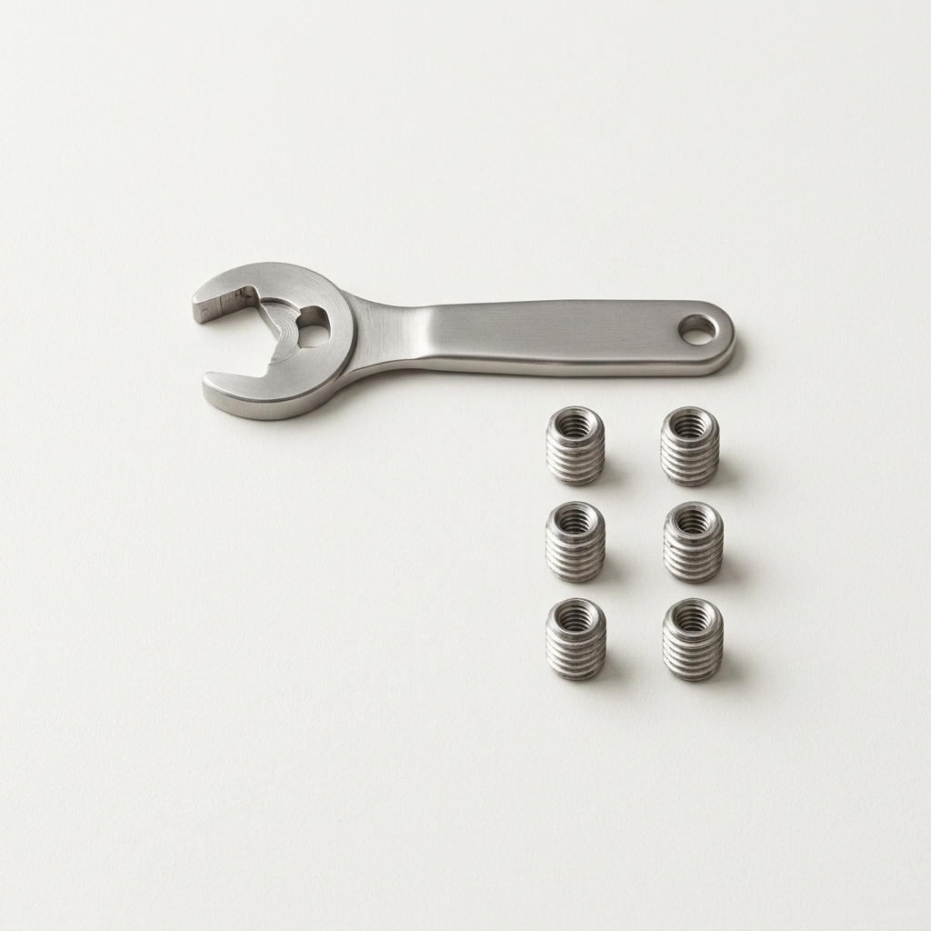 Hinge Alignment & Loose Joint Tightening Kit | Cam-Adjust Wrench + Threaded Inserts to Firm Up Wobbly Cabinet Doors | Lightweight Hardware Fix